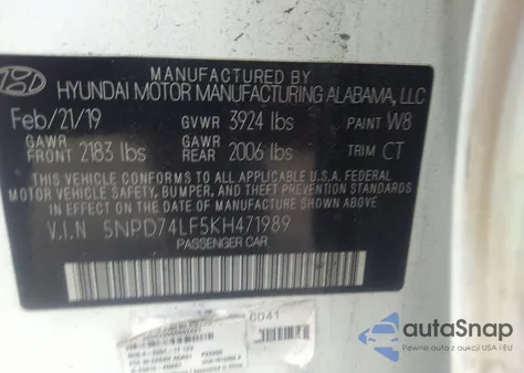 2019 Hyundai Elantra Se z USA, uszkodzony, nr VIN 5NPD74LF5KH471989